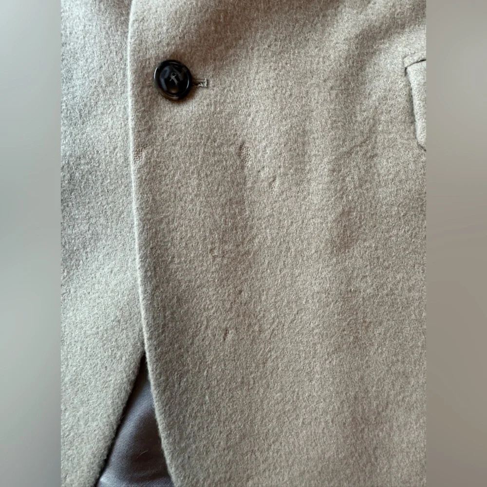 VTG Jos A Bank Camel Hair Coat Mens 43R Tan Wool Overcoat Classic Flawed